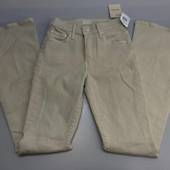 NEW MOTHER Women’s The Weekender Sneak Flared Jeans Frozen Dew Beige Size 24